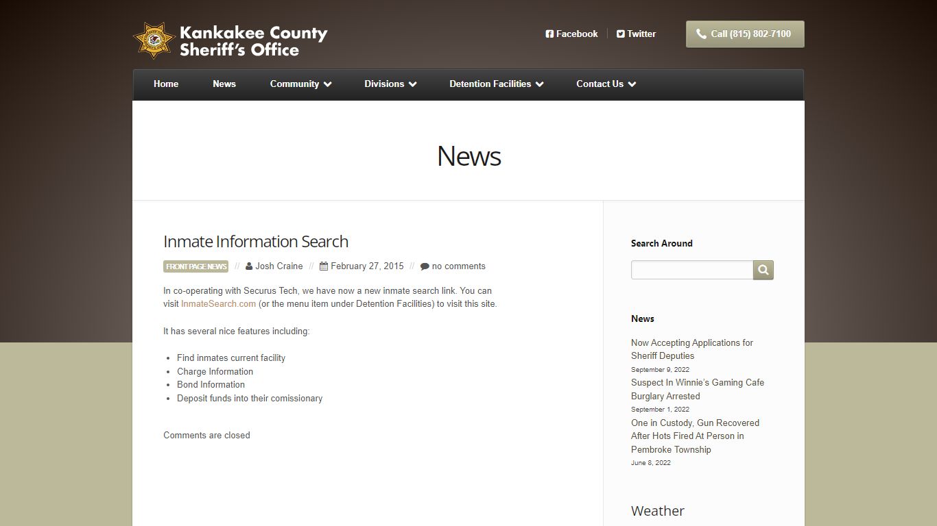 Inmate Information Search | Kankakee County Sheriff